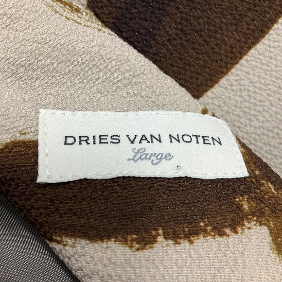 DRIES VAN NOTEN BROWN / BEIGE PRINTED CREPE BLOUSE - Picture 4 of 4